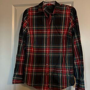 J.Crew Perfect Tartan Plaid Shirt Black and Red Button Up Size 6 Tall